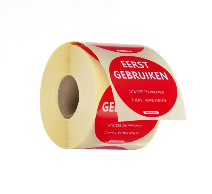 Finale Uitverkoop Hendi Voedselveiligheidsstickers | Eerst Gebruiken | Multifunctioneel | Eenvoudig verwijderbaar | Rood | Ø50mm | 500 stuks
