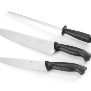 Seizoensaanbieding Messenset en slijpsteen, HENDI, Zwart, (L)380mm
