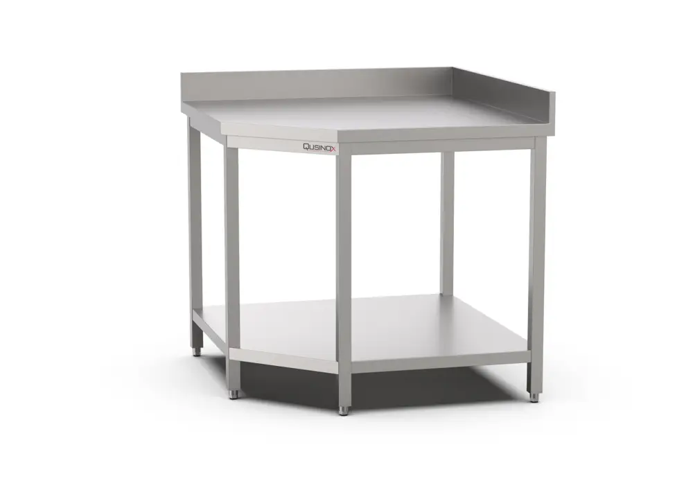 Qusinox Hoek Werktafel | 700 LINE | RVS | Bodemschap | Opstaande Rand | 1000x1000x700x900mm Weekendaanbieding