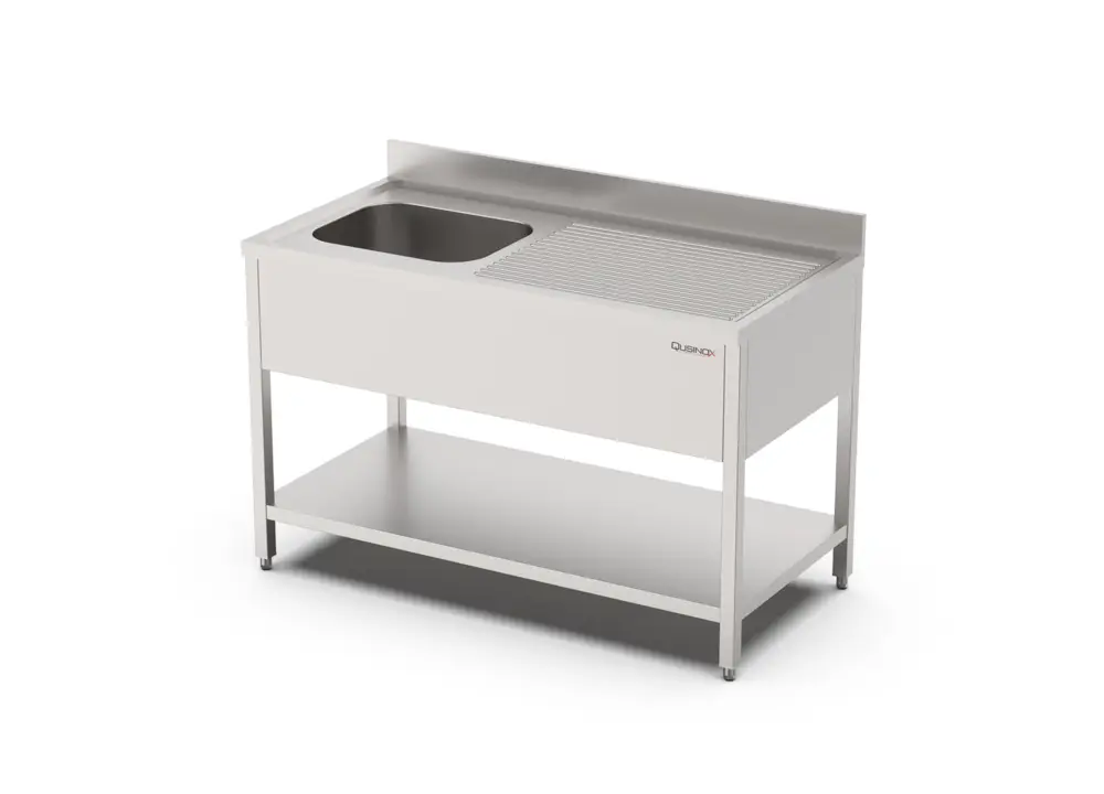 Qusinox RVS Spoeltafel | 700 LINE | 1 Spoelbak Links | Bodemschap | Achterrand | Demontabel | 1000x700x900mm Koopje
