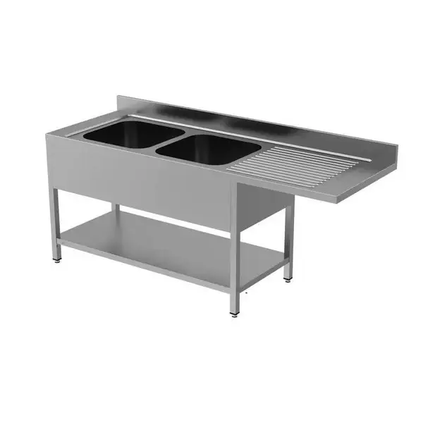 Unninox RVS Spoeltafel | Achter Rand En Bodemschap | 2 Kuipen Links Met Vaatwasser Ruimte | 2000x700x850(h)mm Finale Uitverkoop
