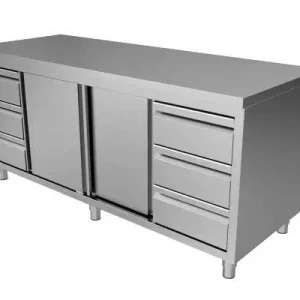 Unninox RVS Werktafel | 3L+3r Laden En Schuifdeuren 1/1 GN | 1800x700x850mm Gereduceerde Prijs