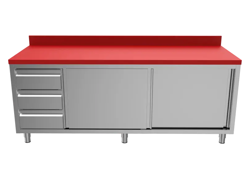 Gecertificeerd Unninox Snijwerktafel | RVS/polyethyleen | Schuifdeuren + Laden | 1500x700x850/900mm