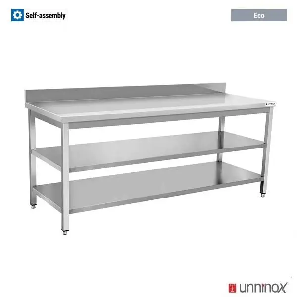 Unninox Werktafel | ECO | RVS | Dubbel Bodemschap | Achter Rand | Zelfmontage | 1600x600x850/900mm Betaalbaar