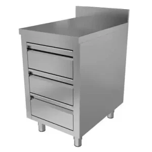 Snelle Levering Werktafel | RVS | 3 Laden | Achter Rand | 500x700x850(h)mm