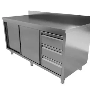 Unninox Werktafel | RVS | Schuifdeuren + Laden Rechts | Achter Rand | 2000x700x850/900mm Snelle Levering