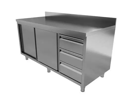 Unninox Werktafel | RVS | Schuifdeuren + Laden Rechts | Achter Rand | 2000x700x850/900mm Snelle Levering