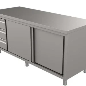 Unninox Werktafel | RVS | Schuifdeuren + Laden Links | 1200x600x850/900mm Betrouwbaar