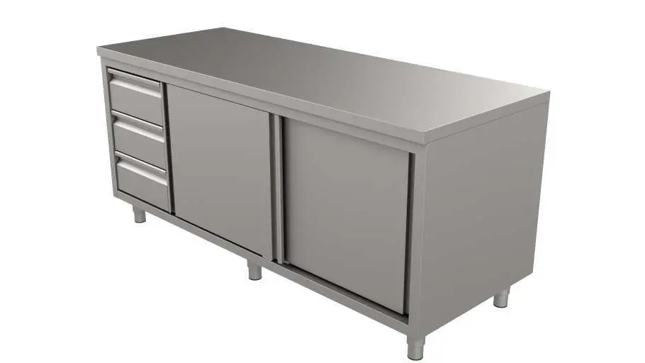 Unninox Werktafel | RVS | Schuifdeuren + Laden Links | 1200x600x850/900mm Betrouwbaar