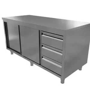 Tijdelijk Beschikbaar Unninox Werktafel | RVS | Schuifdeuren + Laden Rechts | 1200x600x850/900mm