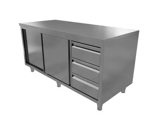 Tijdelijk Beschikbaar Unninox Werktafel | RVS | Schuifdeuren + Laden Rechts | 1200x600x850/900mm