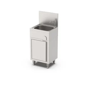 Qusinox Wastafel | RVS | Warm + Koud | Kniebediening | Draaideur | Spatscherm | 500x400x900/1200mm Speciale Aanbieding