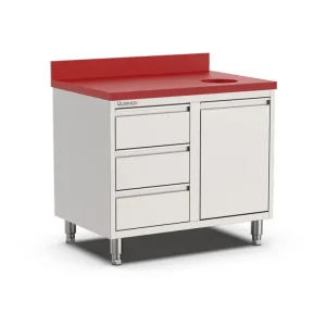Beperkt Aanbod Qusinox Snijwerkbank | 700 LINE | RVS/Polyethyleen | Kanteldeur + Laden Links | Afvalgat | Achterrand | 1000x700x900mm