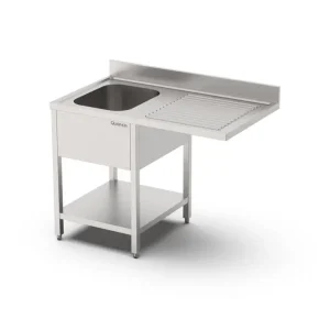 Qusinox Spoeltafel | 700 LINE | RVS | 1 Spoelbak Links + Afdruipvlak | Bodemschap + Voorlader | Achter Rand | Demontabel | 1400x700x900/1000mm Lage Prijs