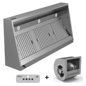 Korting Unninox Afzuigkap | Schuin Model | Incl. Motor | 2200m³/u | Regelaar + Verlichting | 2400x950x520mm