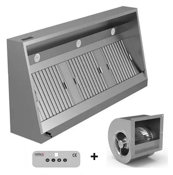 Korting Unninox Afzuigkap | Schuin Model | Incl. Motor | 2200m³/u | Regelaar + Verlichting | 2400x950x520mm